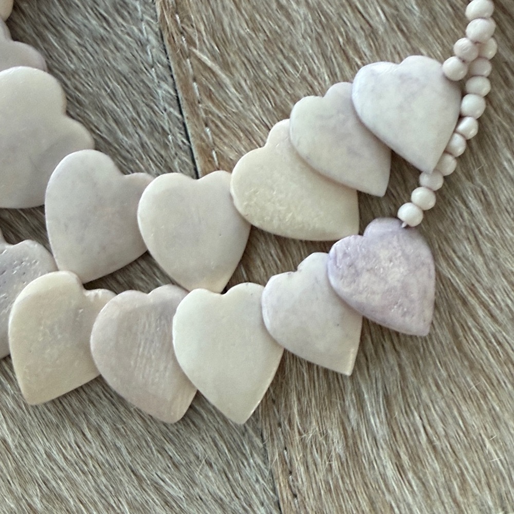 Vintage Hand-Carved Heart Cow Bone Beaded Double-Strung Necklace - Picture 6 of 7